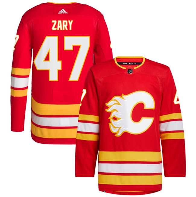 Men's Calgary Flames #47 Connor Zary Red Stitched Jersey Dzhi